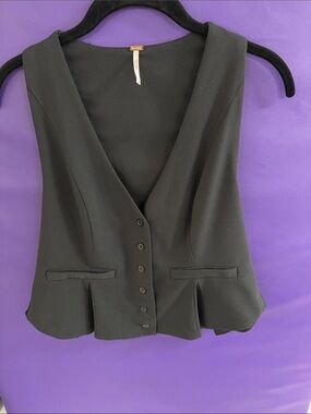 Free People Black Tailored Button-Front Bodysuit Vest
